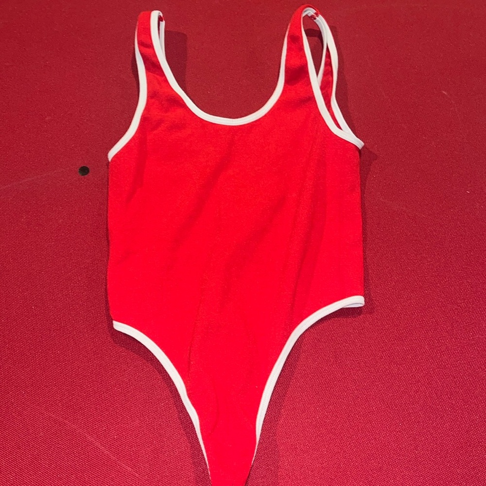 Red & White low back bodysuit